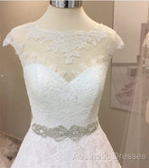 Vintage A-Line Cap Sleeves Crystal Beaded Sashes Wedding Lace Dresses